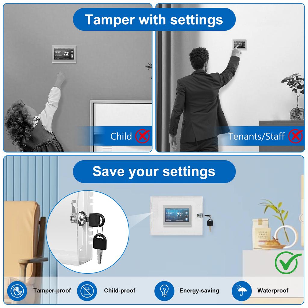 Universelle Thermostat-Verriegelungsbox mit Schlüsselschloss, durchsichtig, groß, zur Wandmontage, Thermostat-Schutzabdeckung, einfach zu installieren für Zuhause, Büro