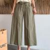 Women Summer Autumn Cotton Linen Pants High Waist Solid Color Wide Leg Cropped Pants