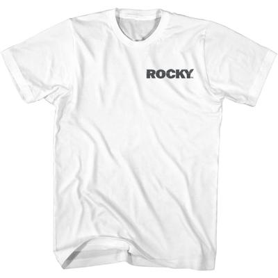 Rocky Movie Logo Front & Back Print Adult White Short Sleeve T Shirt Vintage Style Graphic Tees