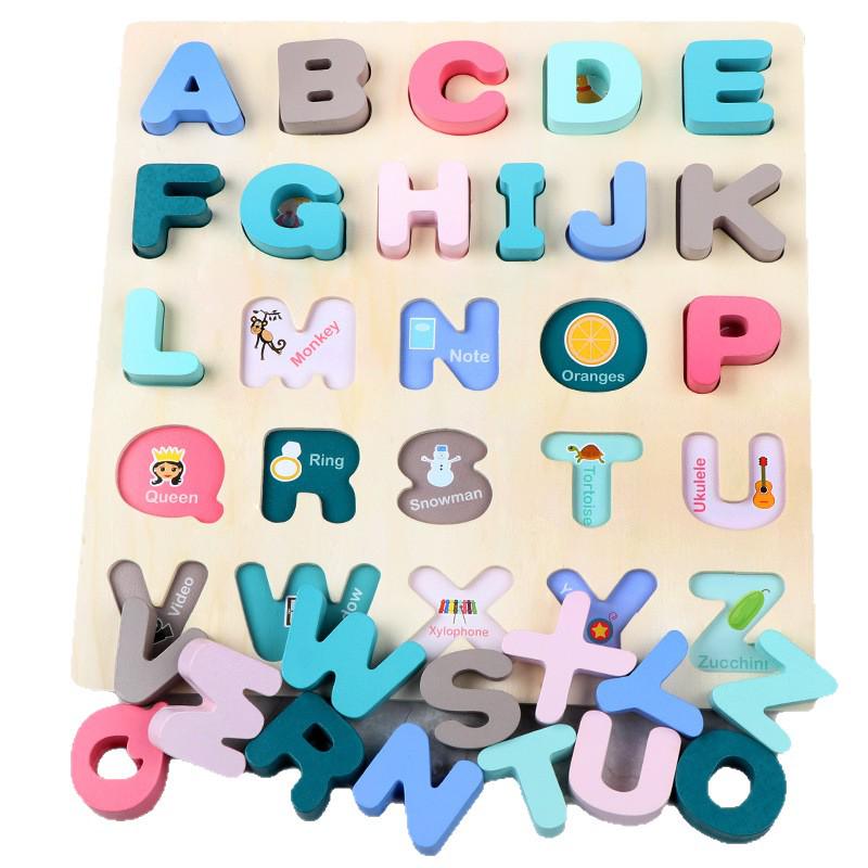 Wooden Macaron Letter & Number Jigsaw Puzzle for Kindergarten