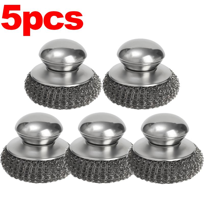 

1/5 шт. Щетка для мытья посуды из нержавеющей стали с ручками, кухонные принадлежности для мытья посуды, проволочные шарики, аксессуары для мытья посуды, бытовые принадлежности для кастрюль и сковородок