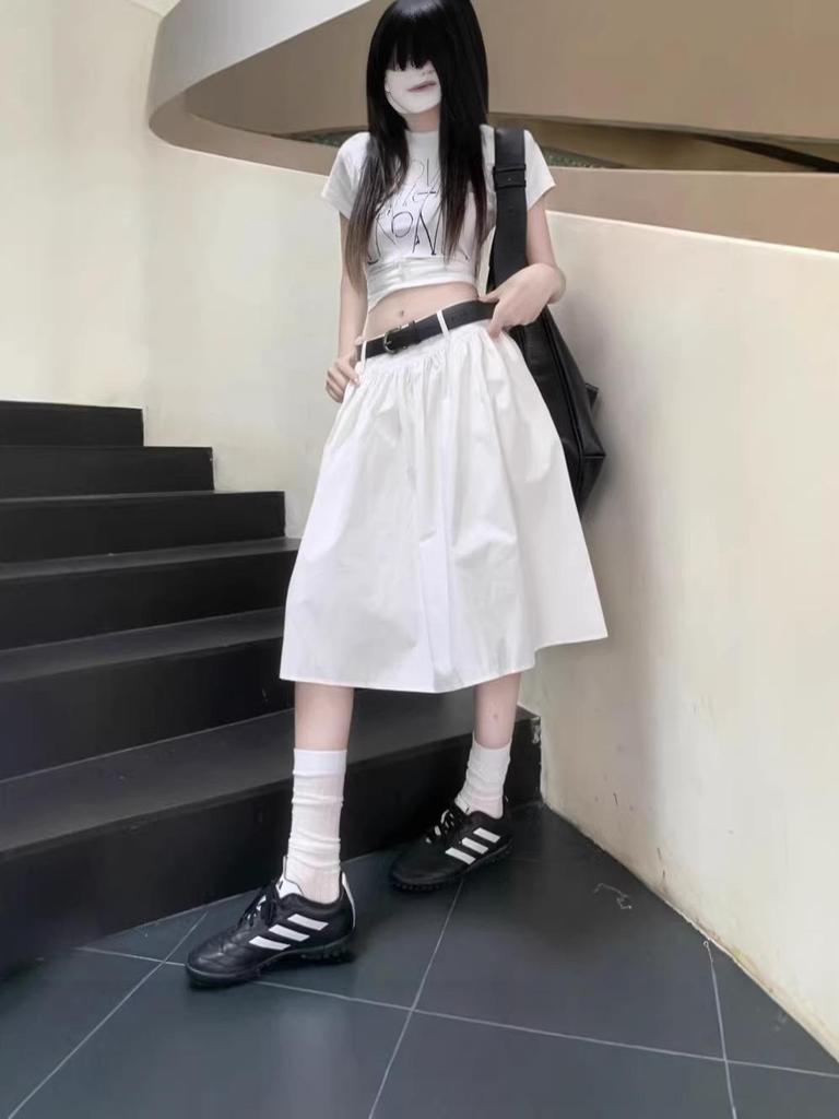 Frühling Sommer Amerikanischer Stil A-Linie Hohe Taille Midi Rock für Damen