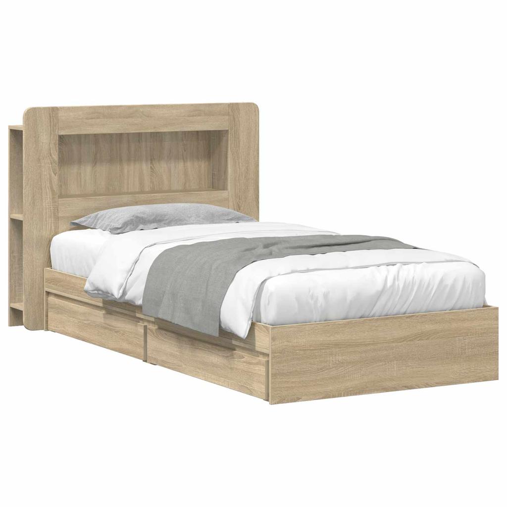 Bed Frame with Storage Space Sonoma Oak 75 X 190 Cm Particleboard