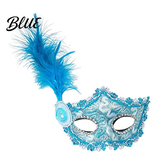 High End Ball Mask Halloween Princess Half Face Mask Venetian Masquerade Party Elegant with Lace Feather Rhinestones Adjustable Ribbon Women