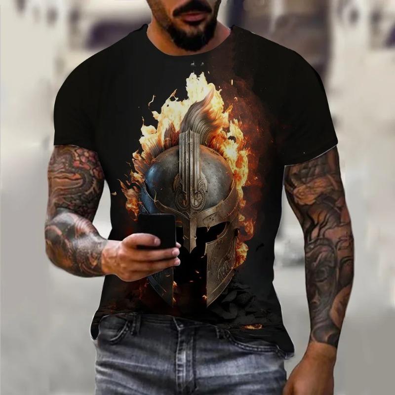 

Summer Fashion Oversized Retro Men s Spartan Pattern 3D Printed T-shirt for Daily Leisure, Fitness, Outdoor Plus Size Loose Top XS