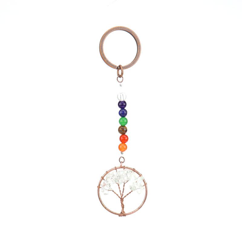 Temu Natural Crystal Colorful Stone Tree Of Life Keychain Bag Pendant Pendant Chakra Keychain K01