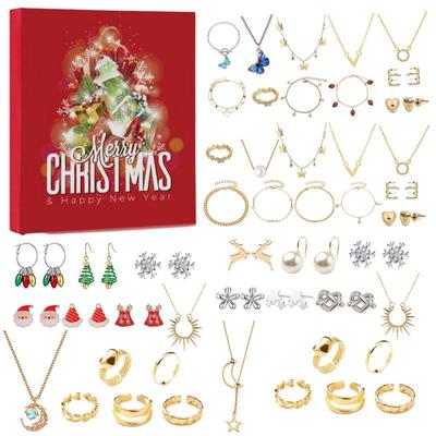 2024 Christmas Countdown Advent Calendar Jewelry Box 8 Earrings 6 Rings 6 Necklaces 4 Bracelets Stocking Stuffer Gifts For Girls