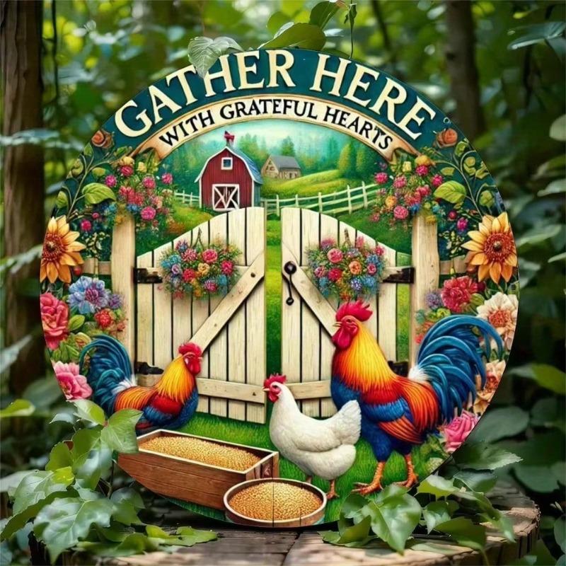 Rooster Metal Tin Sign Farmhouse Wall Art Rustic Decor