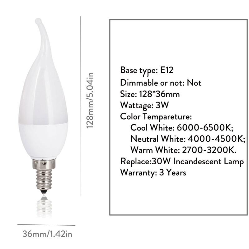 3W LED Flame Bulb E12 E14 B22 E26 E27 Living Room Candle Lamp 220V Decorative Lights Home 3000K/4500K/6500K White Lighting