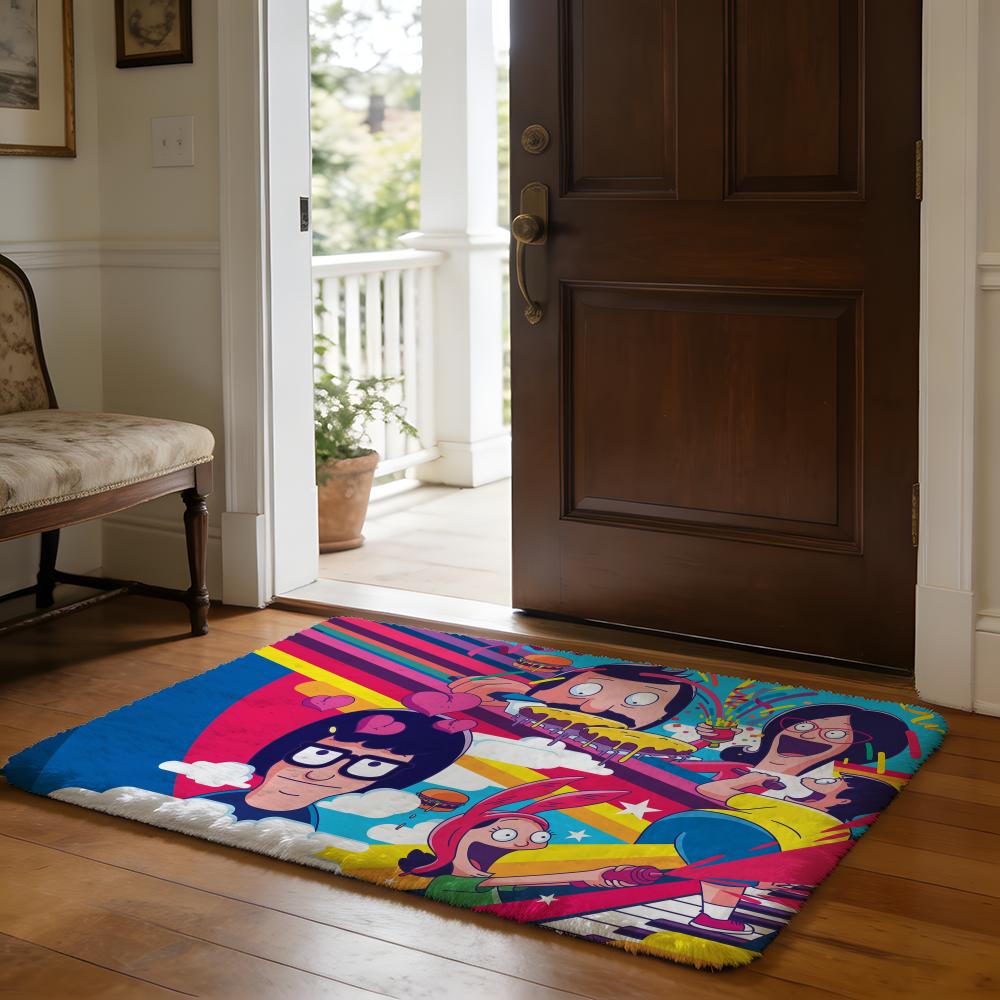 Cartoon Funny BBobs BBurgers Floor Mat Soft Flannel Absorbent Mat Non-Slip Rug Home Bedroom Bathroom