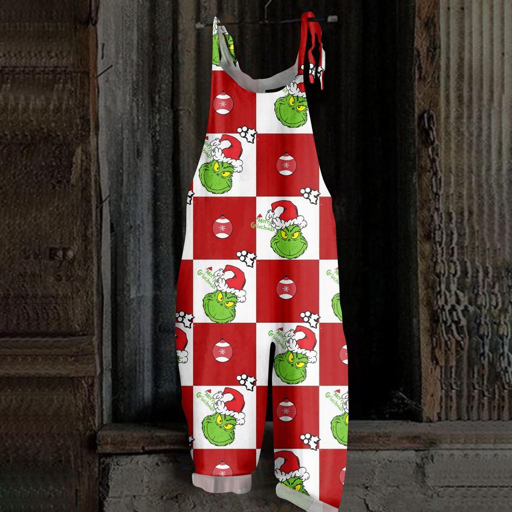 Women's Casual Loose Jumpsuit Christmas Print Wide Leg Jumpsuit Sleeveless With Pockets
