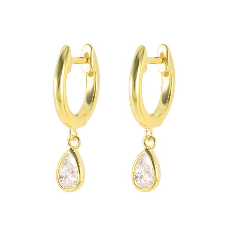 2207ER2 S925 Sterling Silver Teardrop Hoop Earrings Muti Color Zircon CZ Circle Round Loops Crystal Women Piercing Earring