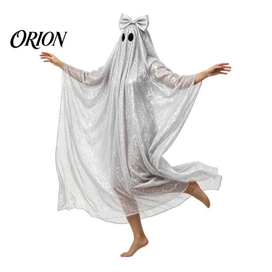 Dívčí Duchový Šaty Sequin Pončo Plášť pro Ženy, Roztomilý Halloweenský Kostým Plášť s Vlajícími Síťovanými Mašlemi, Lehký Pulovr Roucho Cosplay Party Svátek