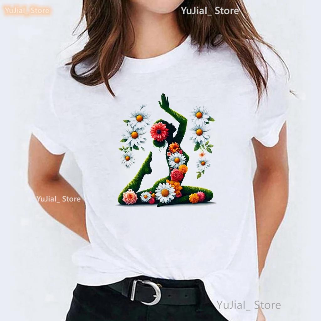 Floral Yoga Butterfly Print T Shirt Girls Meditation Tshirt Unisex Aesthetic Clothes Funny Tshirt Female Streetwear