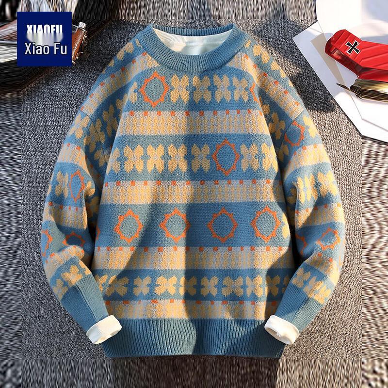 

Men s Printed Round Neck Knit Sweater L