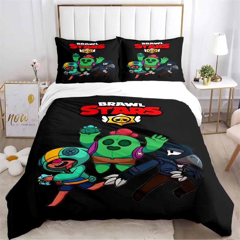 Cartoon Purple Character Print Bedding Set, Kids Game Themed Duvet Cover Set(1 * Duvet Cover + 2 * Pillowcase, Without Core)