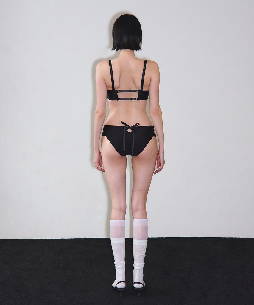 VINAJ Front Long Ribbon Half-Cup Bikini Bra (Black)