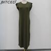 BITCED Women's Summer Solid-Colour Casual Loose-Fit Pocket Dress Long Dress