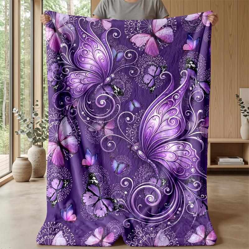 Elegant Pink Satin Bow with Lace and Butterflies Theme blanket Lightweight Warm Flannel Blanket Decorative Throw Blanket for Home Decoration