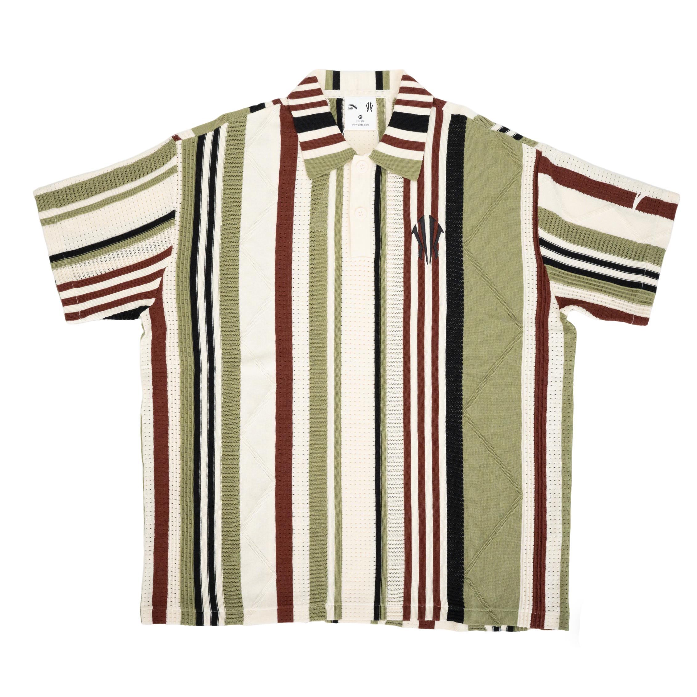 Anta Kyrie Woven Stripe Breathable Comfortable Trendy Polo Shirt Men tops Vanilla-White 172621701-1 M