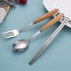 Wooden-Handled Cutlery Set Stainless Steel Spoon Fork And Chopsticks Set Three-Piece Cutlery Box Set