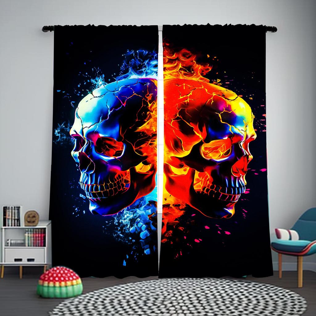 Funny Skull Blackout Curtains Hilarious Skeleton Print Living Room Window Drapes Kids Boys Bedroom High Blackout Curtain 2 Pcs