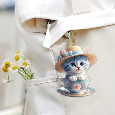Dog Cat Car Charm Acrylic Rearview Mirror Pendant Cute Backpack Keychain Unique Shape Car Hangers Car Interior Decoration