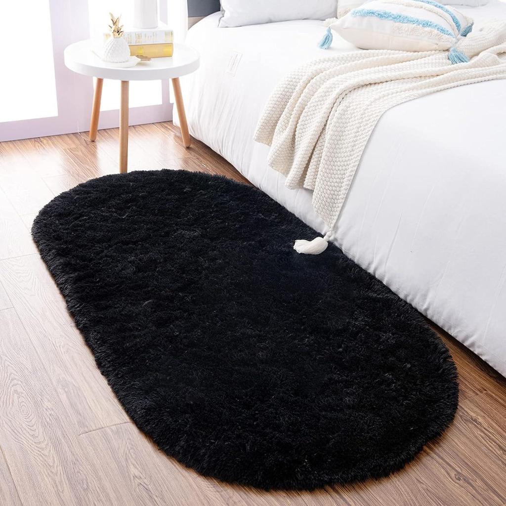 Ins Tie-Dye Oval Silk Wool Rug: Long Pile Carpet for Living Room, Bedroom, Bedside, Cloakroom, Decorative Floor Mat