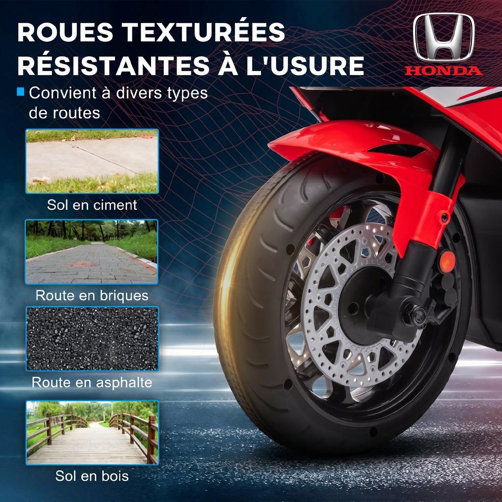 Electric Motorcycle for Children, Licensed Honda, 6 V, 3 km/h, Music, Lights, 2 Training Wheels, Red