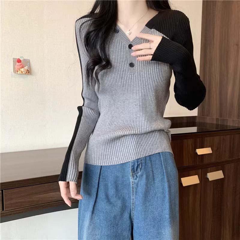 Maglione da Donna Autunno Inverno Ispessito Caldo Lavorato a Maglia Elasticizzato Manica Lunga Scollo a V Top