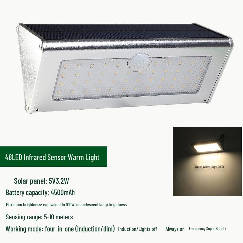 

48 светодиодный уличный фонарь на солнечной батарее из алюминиевого сплава с датчиком движения для наружного использования