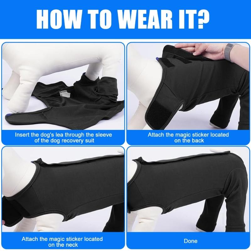 Combinaison de récupération chirurgicale pour chien Vêtements de protection Manches pour pattes arrière Protections pour procédures de stérilisation et soins des plaies