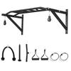 Wall-Mounted Pull-Up Bar Multi-Grip Fitness Bar with Cable Pulley System, 200kg Load, Steel 126x60x45.5cm, Black