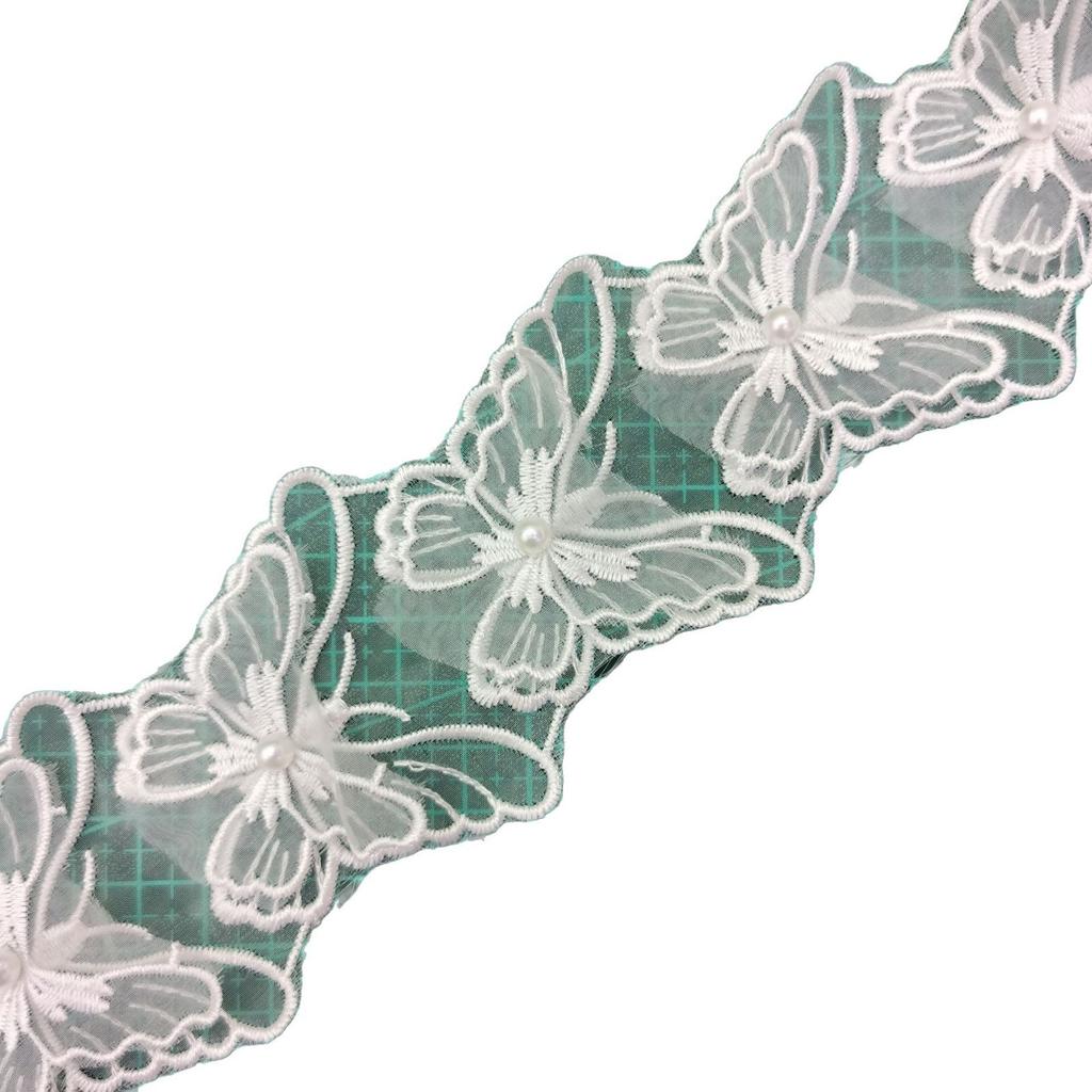 Eugen Yarn Double-Layer Embroidery Butterfly Beads Barcode Clothing Children'S Clothing Women'S Clothing Diy Lace Accessories
