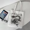 Women Bag Dragon Print Canvas Bag Shopper Bag Harajuku Y2k Large Capacity Punk Gothic Casual Cartoon Women Shoulder Bags Handbag