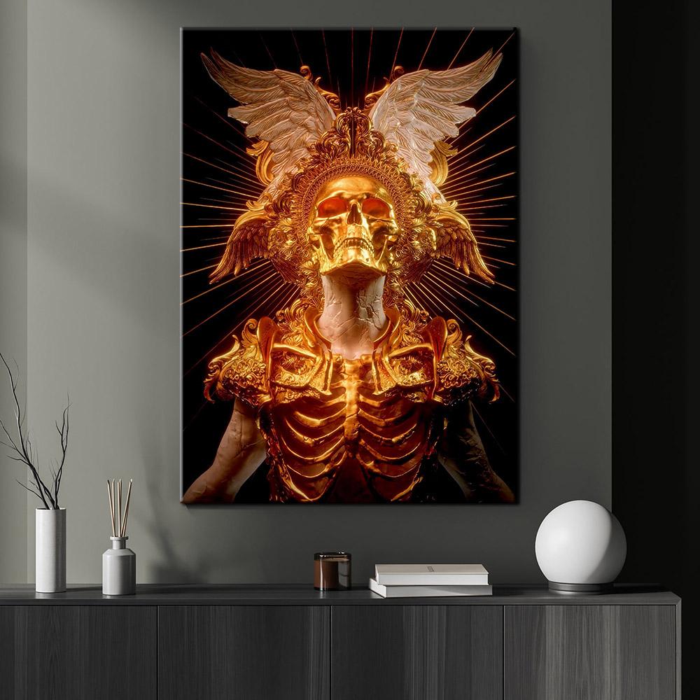 Black Golden Red Abstract Skeleton Art Canvas Poster Gothic Painting Print Metallic Texture  Skull Pictures Room Home Wall Decor