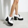 Gdgydh Patent Leder Chunky Oxfords Frauen Plattform Heels Pumps Schnürung Komfort Weiß Tochter Schule Party Schuhe Plus Größe