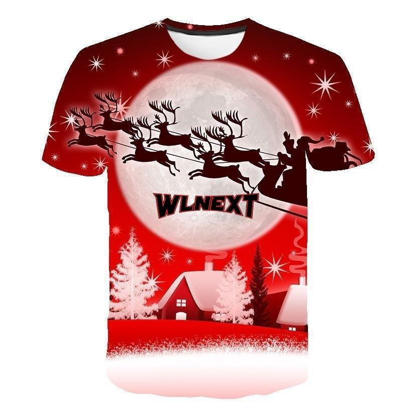 Christmas T-shirt Family Set 2026 3D Printed Fun Christmas T-shirt Fashion Santa Claus Printed Short sleeved Top S