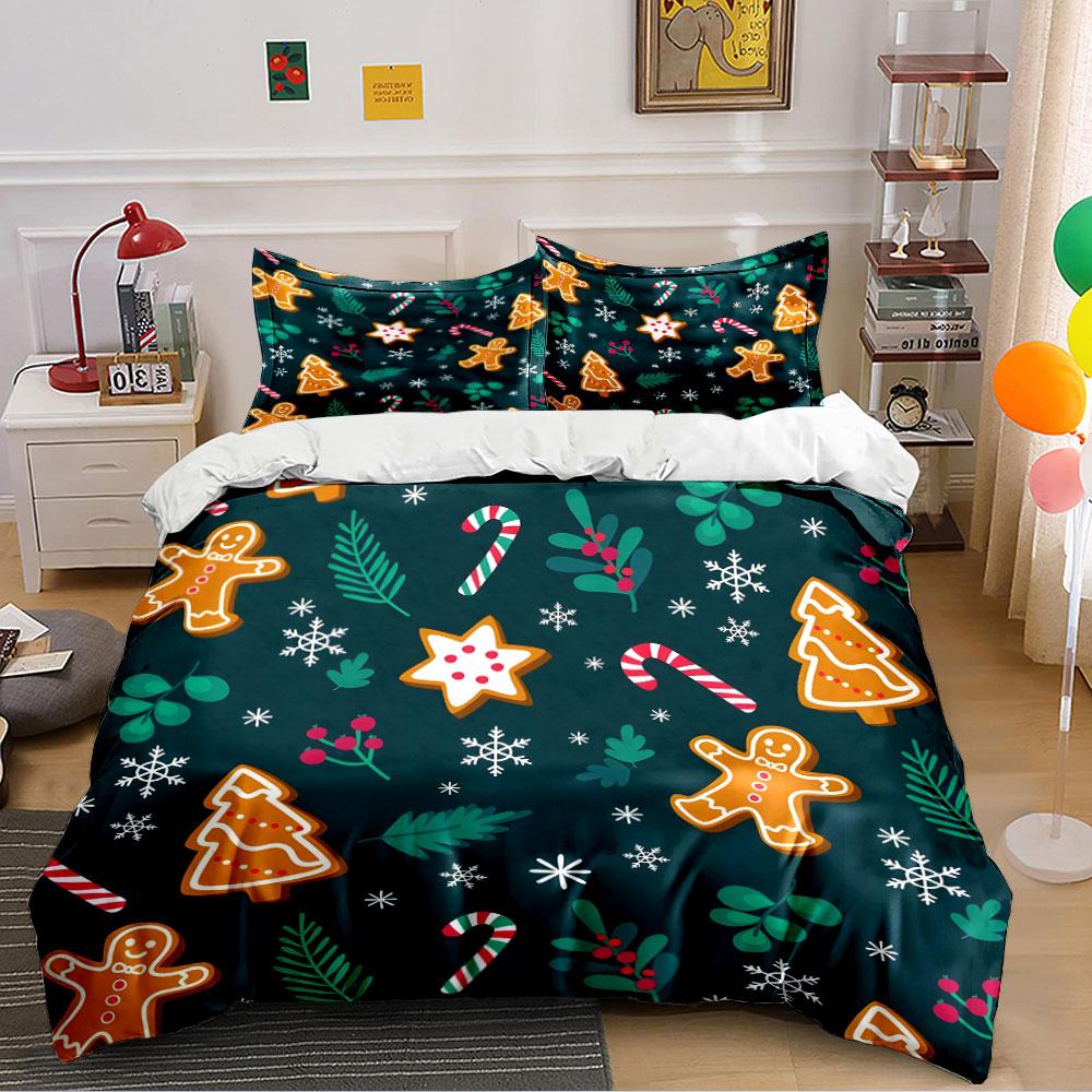 Christmas Gingerbread Print Set Bedding Duvet Cover Set Duvet Cover Pillowcases (1 * Duvet Cover 2 * Pillowcases, Without Duvet Insert)