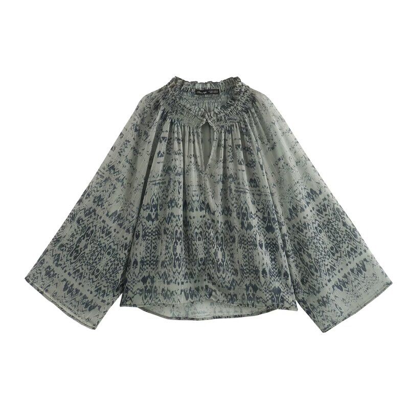 Fashion Style 2024 Summer New Arrival Women's Clothing Loose Metallic Color Line Bohemia Style Shirt 5770031