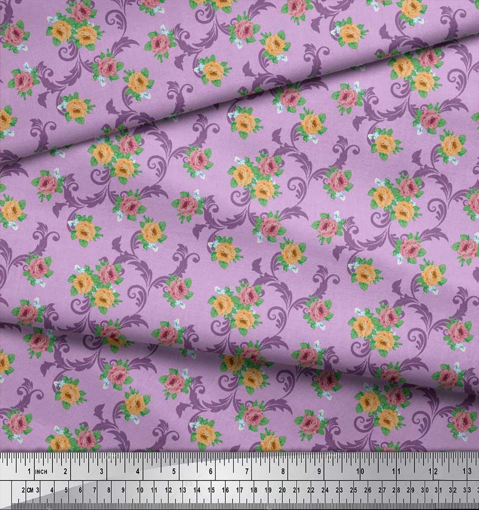 Soimoi Japan Crepe Satin Fabric Swirl,Leaves & Rose Floral Printed Fabric 1 Metre 42 Inch