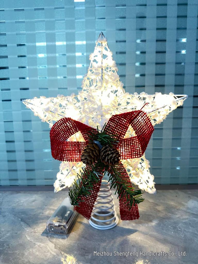 10-inch Light-up Wrought Iron Star Tree Topper - Luminous Glitter Christmas Decoration