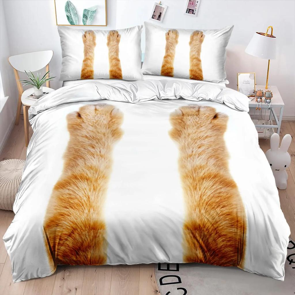 Blue Cartoon Cat Paw Print Duvet Cover For Children Boys And Girls Duvet Cover Cute Pet Cat For Bedroom Decorations Queen King