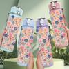 1PC Loose Pastel Mixed Wildflower Print 750ml Color Plastic Sports Water Bottle Leakproof Flip Straw Lid Suitable for Sports Office Home Use