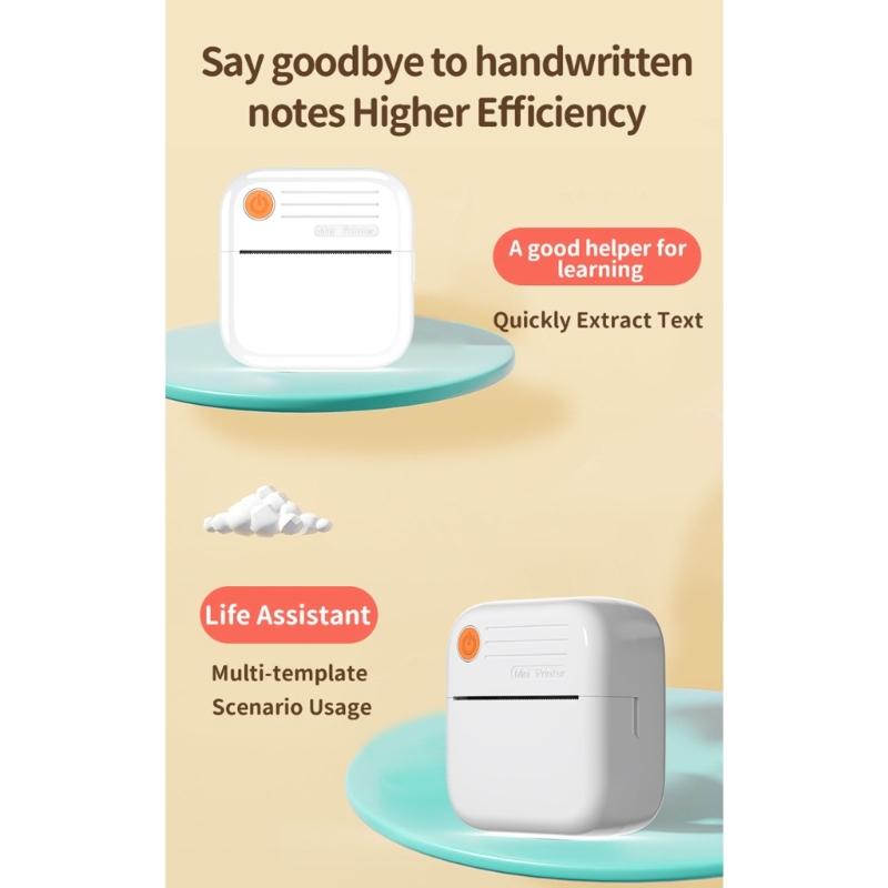 Mini Thermals Label Maker For Children Cordless Bluetooth-compatible Printing 200DPI Resolution Safe 45 Degree Tear Line Rechargeable Type C