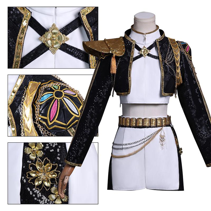Anime K-POP Caçadores de Demônios Crianças Meninas Fantasia Cosplay Rumi Zoey Mira Roupa Infantil de Role Playing Festa Uniforme Preto Dourado Brilhante