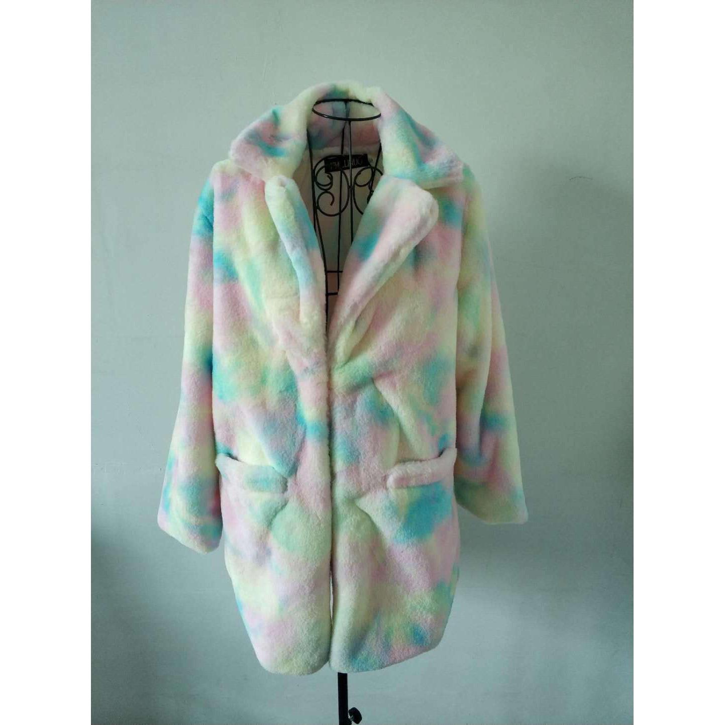 

Жіноче зимове модне універсальне просте однотонне м’яке штучне хутро, повсякденне довге пальто з хутра кролика XL різнокольоровий