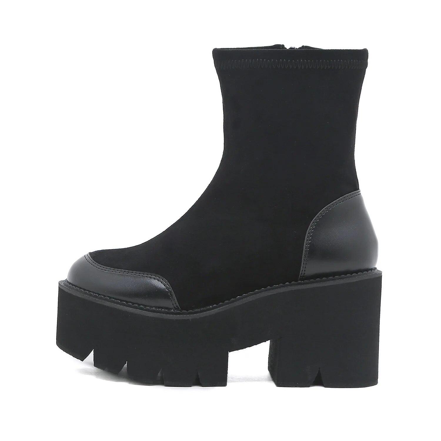 Осенне-зимние новые модные женские ботинки на толстой подошве и толстом каблуке — фото 7