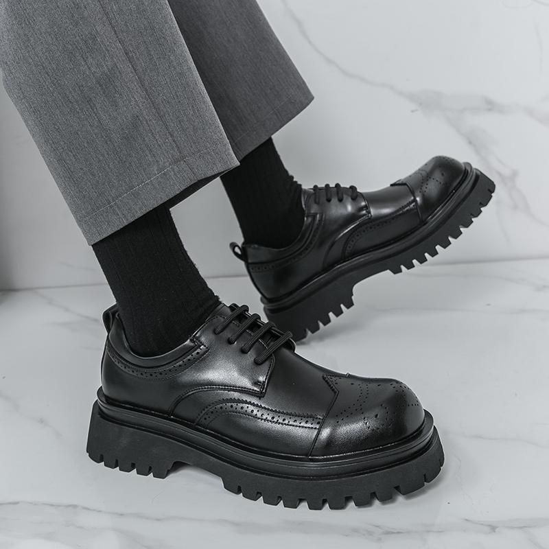 Herren Casual Derby Schuhe mit dicker Sohle Leder Schnürschuhe Hochzeit Bräutigam Business Formal Erhöhen Höhe PU gefüttert Gummi Sohle