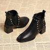 Winter New Thick Heel Cotton Boots Women Round Head Sleeve Rivet Anti-slip Wear-resistant Short Boots